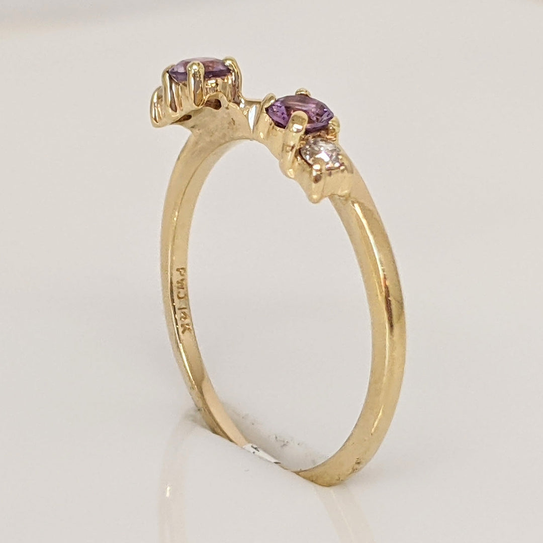 14K AMETHYST ROUND 3MM (2) WITH (2) MELEE ESTATE WRAP 1.7 GRAMS