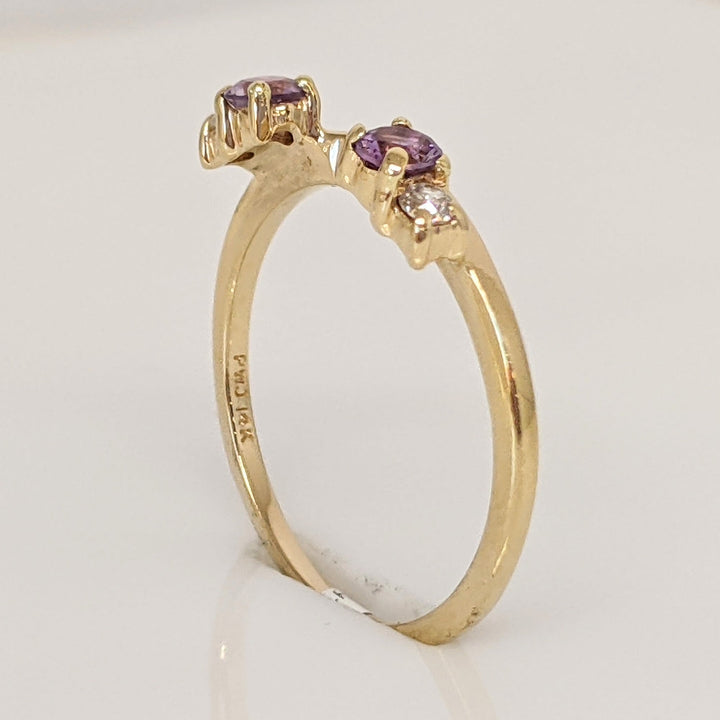 14K AMETHYST ROUND 3MM (2) WITH (2) MELEE ESTATE WRAP 1.7 GRAMS