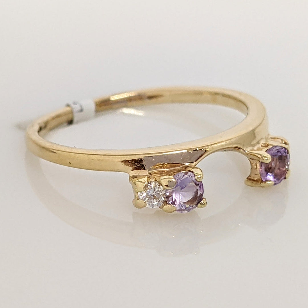 14K AMETHYST ROUND 3MM (2) WITH (2) MELEE ESTATE WRAP 1.7 GRAMS