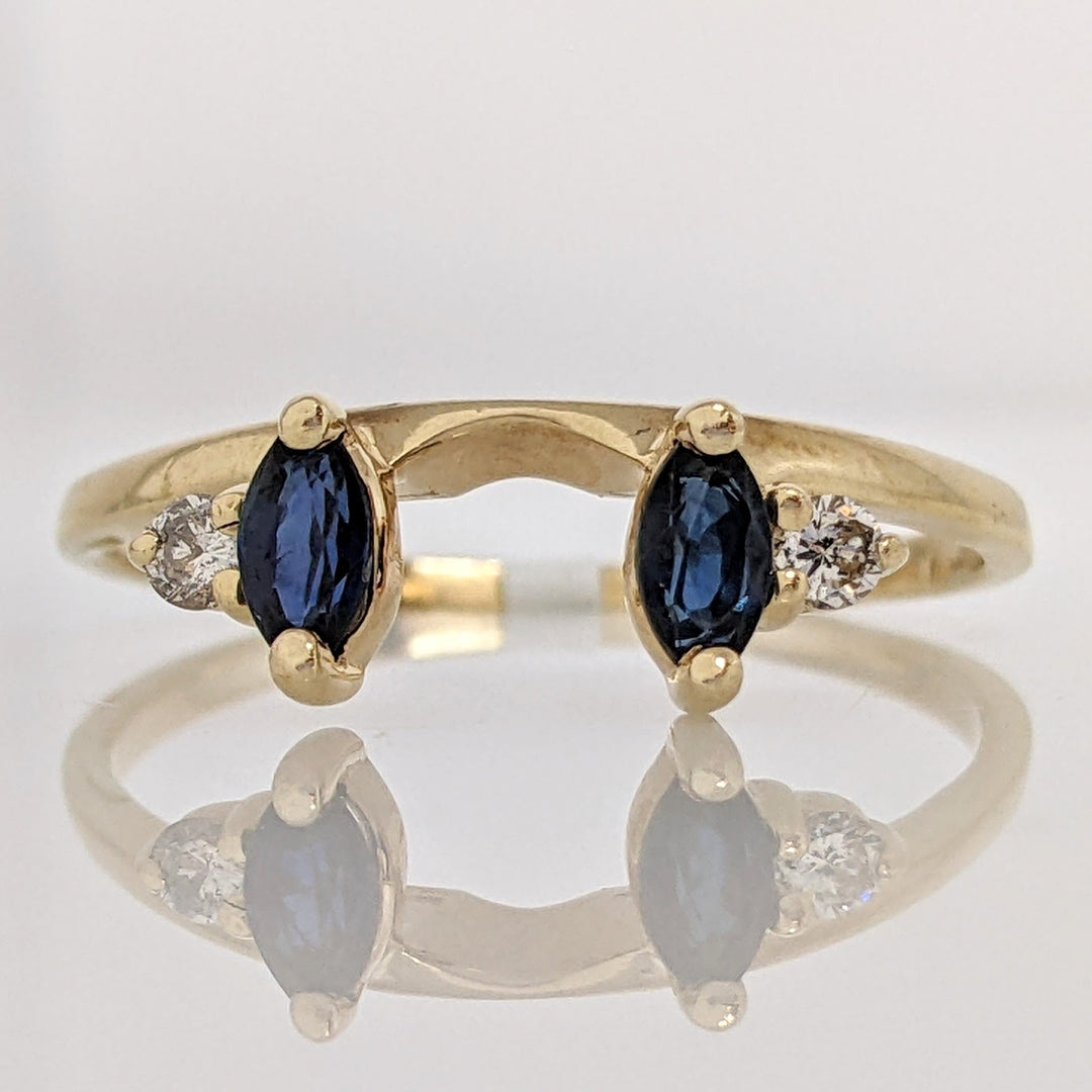 14K SAPPHIRE MARQUISE (2) 2.5X5 WITH (2) DIAMOND MELEE ESTATE WRAP 2.0 GRAMS