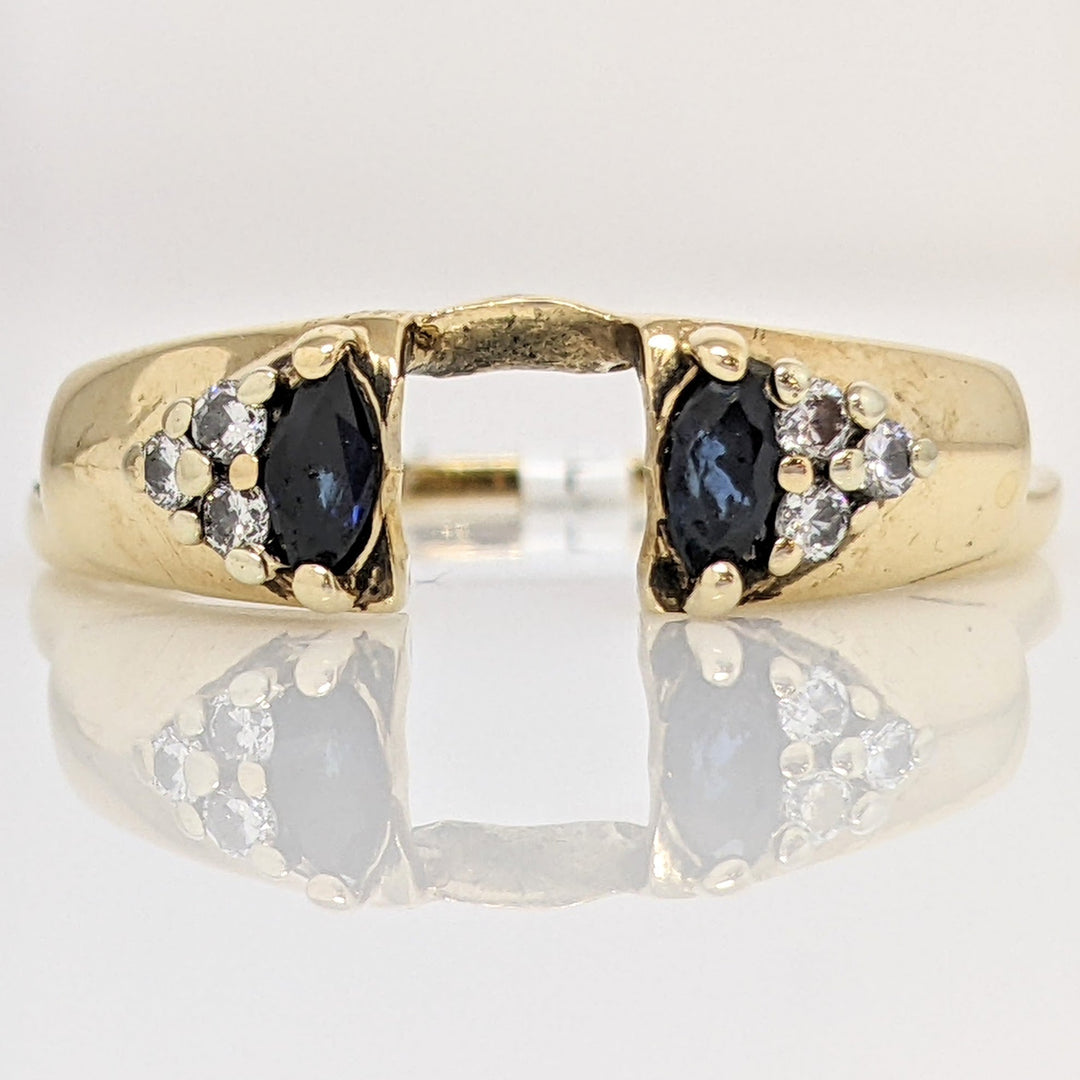 14K SAPPHIRE MARQUISE (2) 2X4 WITH (6) MELEE ESTATE RING 2.4 GRAMS