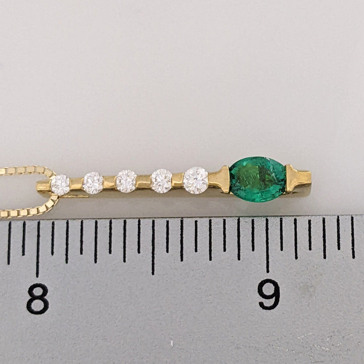 18K EMERALD OVAL 5X7 WITH .30 DIAMOND TOTAL WEIGHT (5) DROP ESTATE PENDANT & 14K CHAIN 6.8 GRAMS