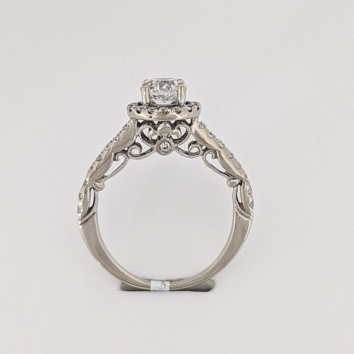 14K 1.11 CARAT TOTAL WEIGHT SI2 F DIAMOND ROUND (36) ESTATE HALO RING 3.0 GRAMS