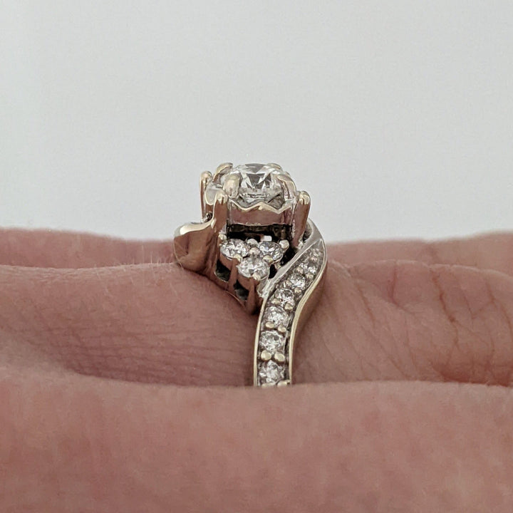 14K WHITE .63 CARAT TOTAL WEIGHT I1 H DIAMOND ROUND (32) BYPASS ILLUSION ESTATE RING 3.6 GRAMS