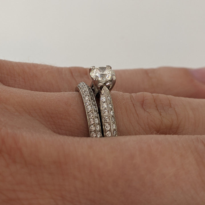 PALLADIUM .83 CARAT TOTAL WEIGHT I1 H DIAMOND ROUND (81) ESTATE RING/BAND SET 5.9 GRAMS
