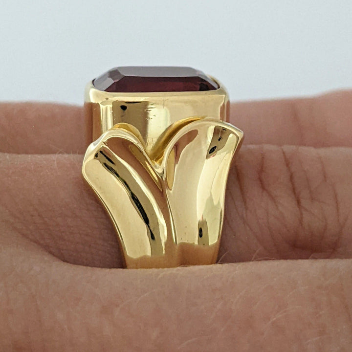 18K PINK TOURMALINE CUSHION CUT 9X11 BEZEL SET ESTATE RING 11.4 GRAMS