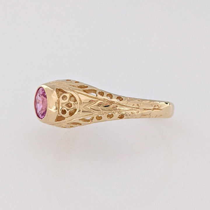14K PINK SAPPHIRE ROUND 5MM BEZEL SET ANTIQUE ESTATE RING 3.0 GRAMS