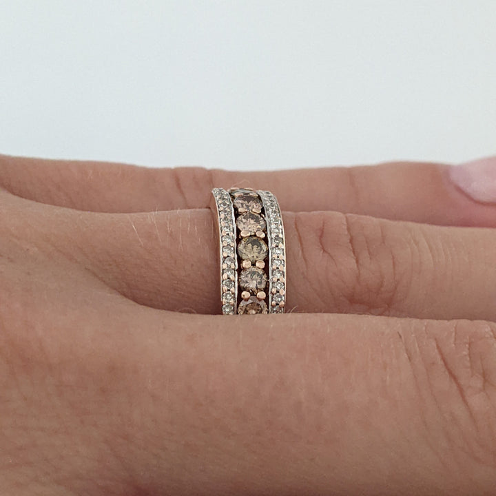 14K ROSE .64 CARAT TOTAL WEIGHT SI2-I1 BROWN/K DIAMOND ROUND (33) ESTATE BAND 2.4 GRAMS