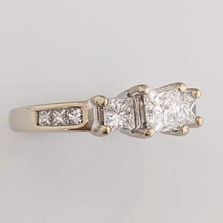14K WHITE 1.08 CARAT TOTAL WEIGHT SI1 H DIAMOND PRINCESS CUT (9) TRINITY ESTATE RING 3.5 GRAMS