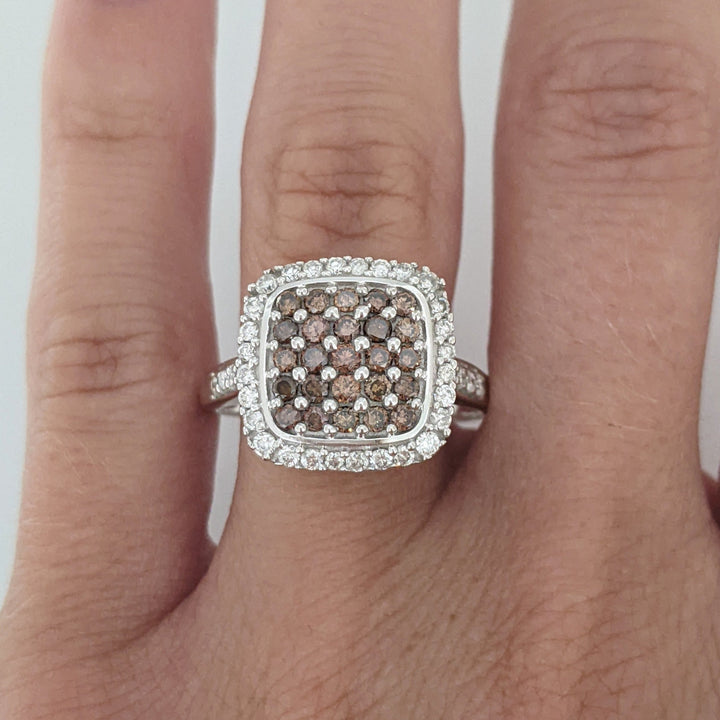 10K 1.03 CARAT TOTAL WEIGHT I1 H DIAMOND ROUND BROWN (25) WHITE (42) ESTATE RING 5.5 GRAMS