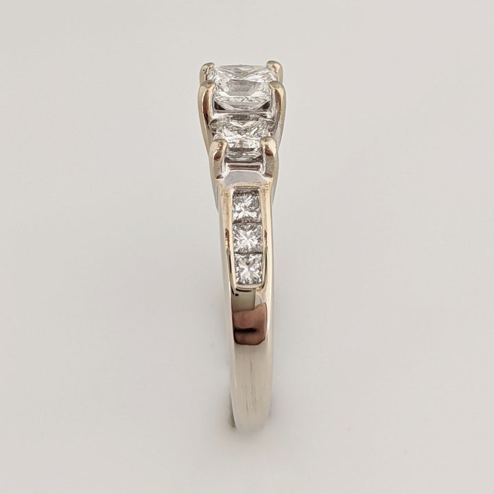 14K WHITE 1.08 CARAT TOTAL WEIGHT SI1 H DIAMOND PRINCESS CUT (9) TRINITY ESTATE RING 3.5 GRAMS
