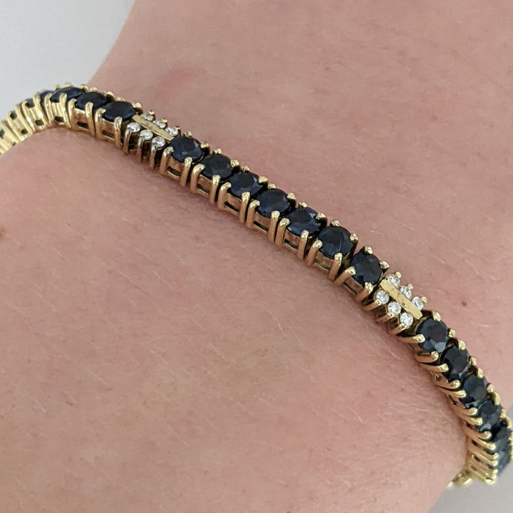 14K SAPPHIRE ROUND (21) WITH (12) MELEE ESTATE BRACELET 7.7 GRAMS