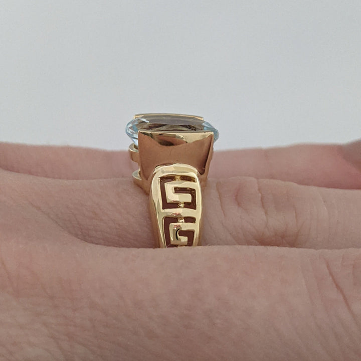 10K AQUAMARINE OVAL 9X11 HALF BEZEL ESTATE RING 4.3 GRAMS