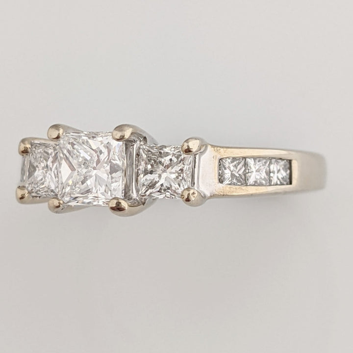 14K WHITE 1.08 CARAT TOTAL WEIGHT SI1 H DIAMOND PRINCESS CUT (9) TRINITY ESTATE RING 3.5 GRAMS