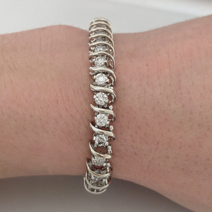 10K WHITE 4.00 CARAT TOTAL WEIGHT I2 G DIAMOND ROUND (40) ESTATE BRACELET 14.0 GRAMS