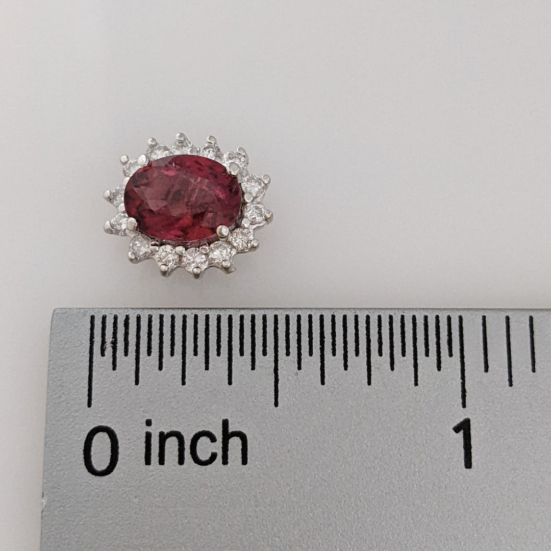 14K WHITE PINK TOURMALINE OVAL 6X8 WITH .56 DIAMOND TOTAL WEIGHT (28) ESTATE HALO EARRINGS 2.8 GRAMS