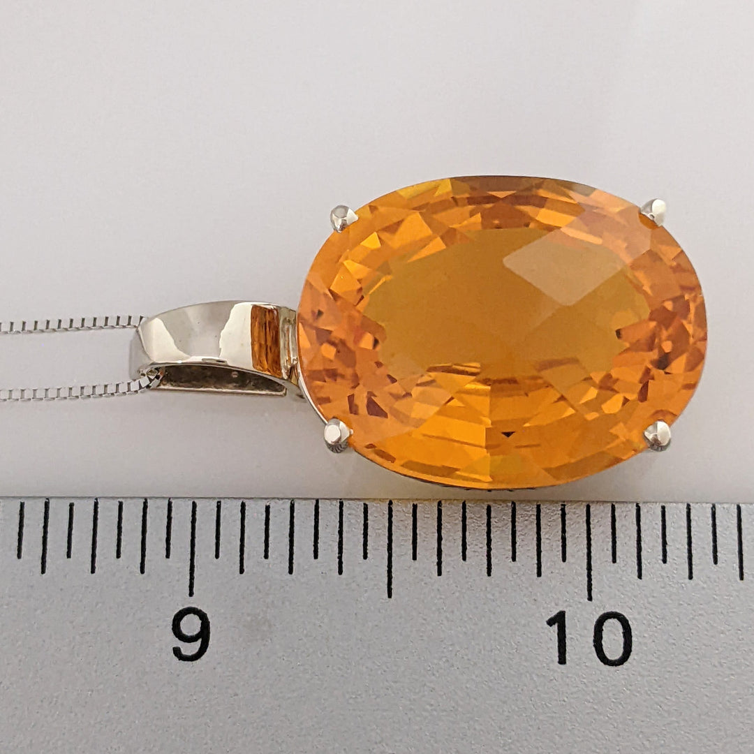 14K WHITE CITRINE OVAL 20X25 "AAA" CHECKERBOARD ESTATE PENDANT 7 CHAIN 14.9 GRAMS