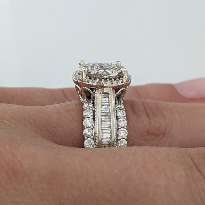 10K WHITE 1.99 CARAT TOTAL WEIGHT I1 H DIAMOND ROUND (61) BAGUETTE (24) ESTATE RING 7.3 GRAMS