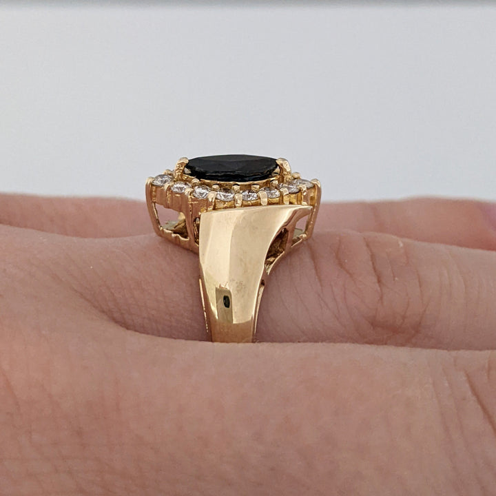14K SAPPHIRE MARQUISE 4X8 WITH .28 DIAMOND TOTAL WEIGHT (14) ROUND ESTATE RING 4.6 GRAMS