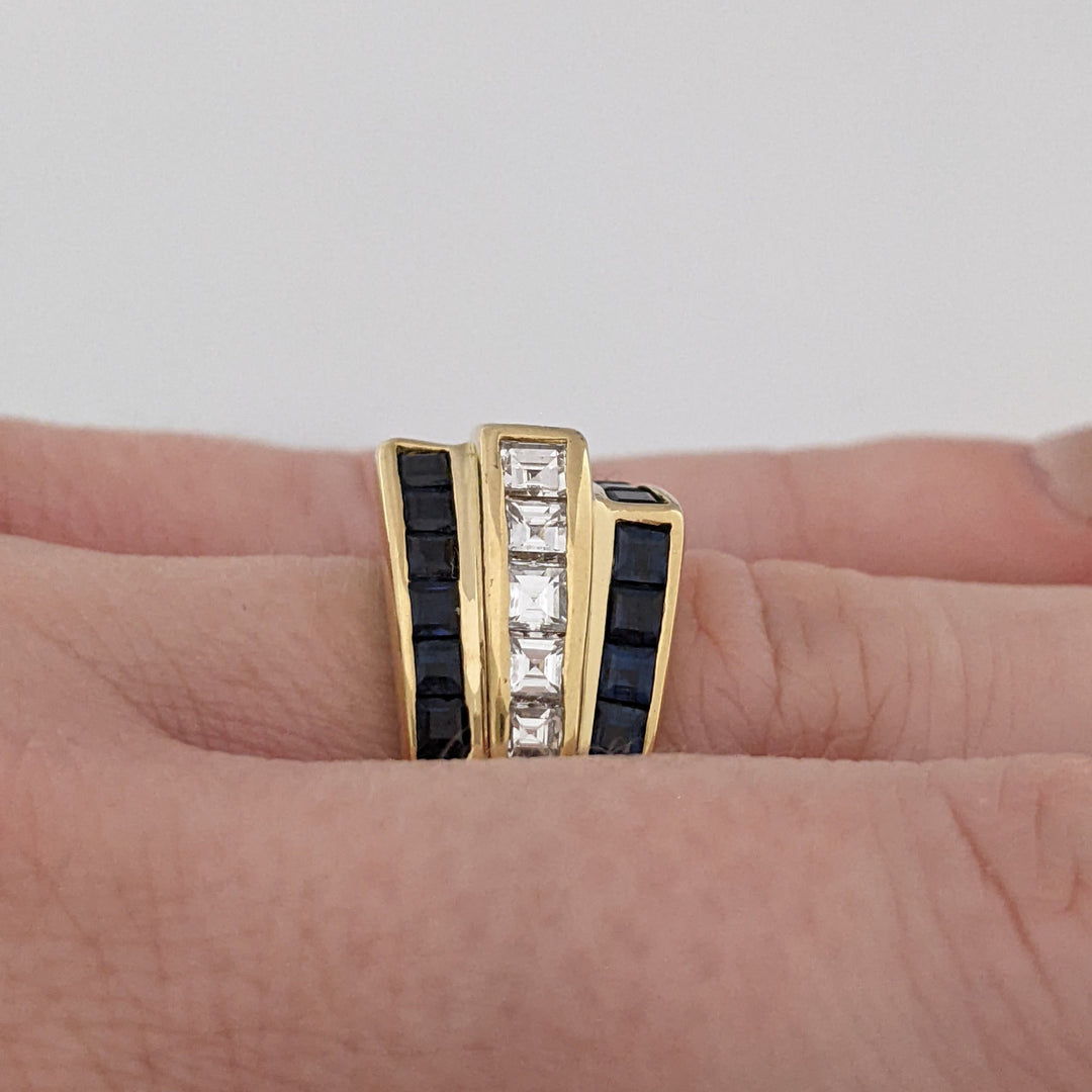 18K SAPPHIRE PRINCESS CUT (20) 2MM WITH .84 DIAMOND TOTAL WEIGHT (10) PRINCESS CUT ESTATE RING 11.0 GRAMS