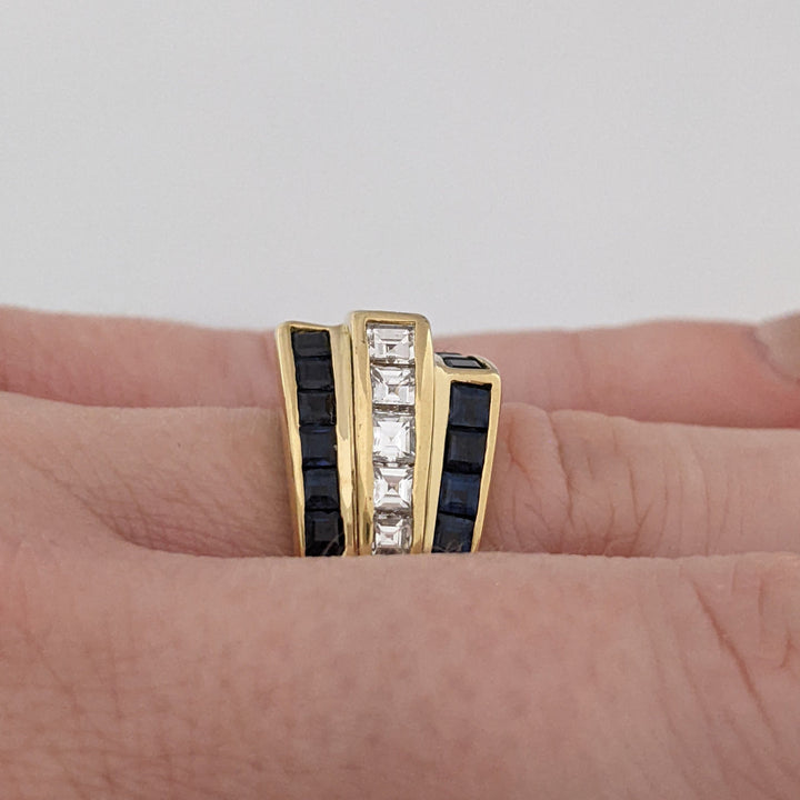 18K SAPPHIRE PRINCESS CUT (20) 2MM WITH .84 DIAMOND TOTAL WEIGHT (10) PRINCESS CUT ESTATE RING 11.0 GRAMS