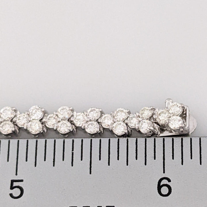 14K WHITE RHODIUM 4.14 CARAT TOTAL WEIGHT SI1 K DIAMOND ROUND (92) 3-CLUSTER ESTATE TENNIS BRACELET 15.1 GRAMS