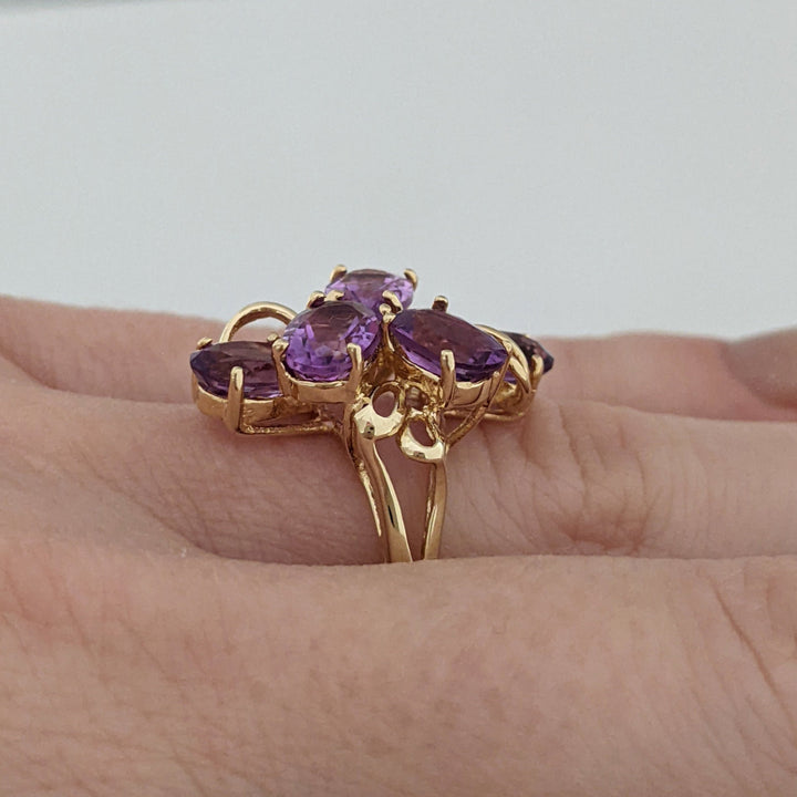 10K AMETHYST OVAL (5) 5X7 CLUSTER ESTATE RING 4.1 GRAMS