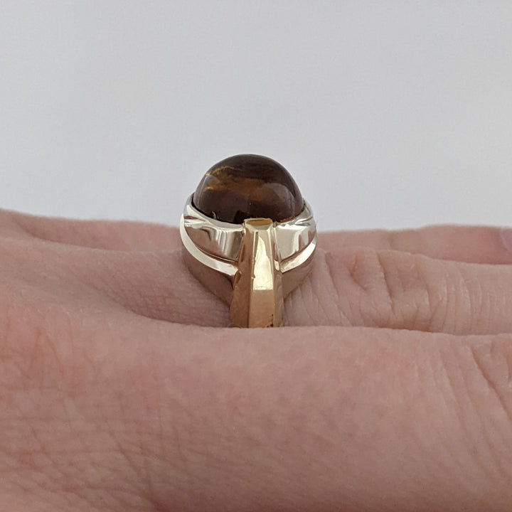 14K CITRINE OVAL CABOCHON 9X11 EURO SHANK ESTATE RING 8.0 GRAMS