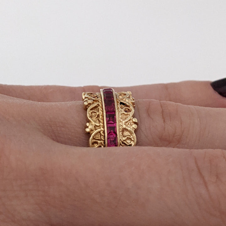14K RUBY PRINCESS CUT (29) 2MM FANCY ETERNITY ESTATE BAND 9.2 GRAMS