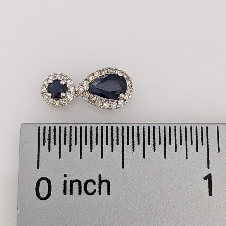 10K WHITE SAPPHIRE PEAR (3) ROUND (3) HALO ESTATE PENDANT & EARRING SET 3.4 GRAMS