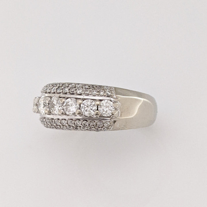 14K WHITE .81 CARAT TOTAL WEIGHT I1 I DIAMOND ROUND (63) 3-ROW ESTATE BAND 6.3 GRAMS