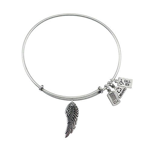 Wind & Fire - 3D Angel Wing Charm Expandable Bracelet - Silver Tone