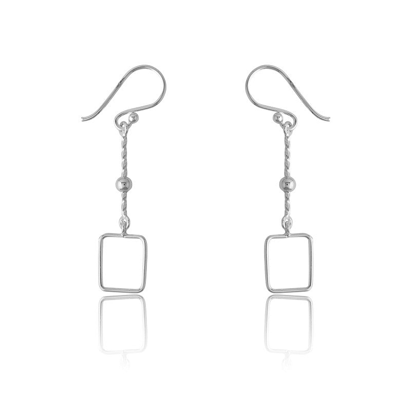 Sterling Silver Twisted Line w/ Open Square Earrings