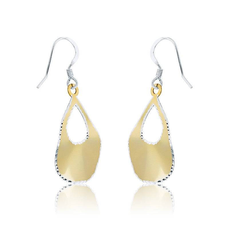 Sterling Silver GP Teardrop w/Diamond Cut Edge Earrings