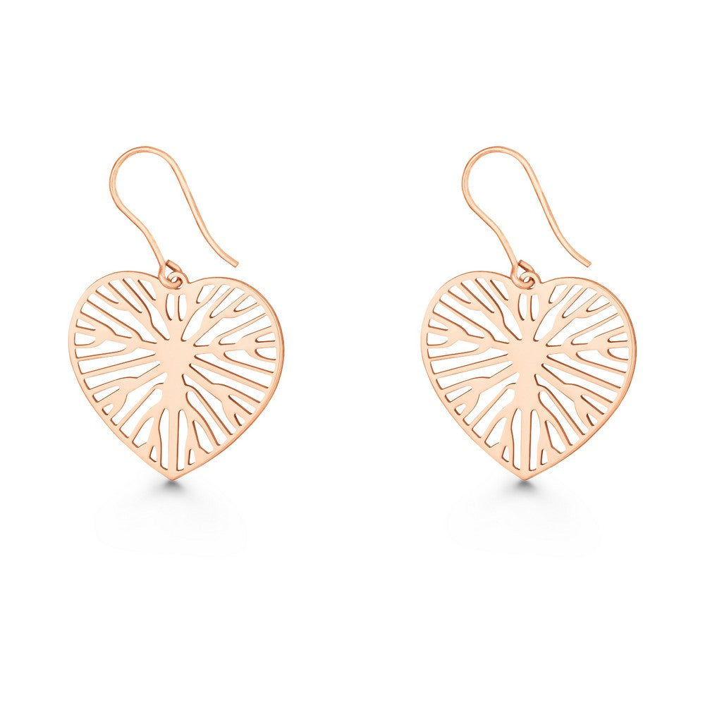 Sterling Silver Rose GP Open Heart with Branch Style Design Earrings