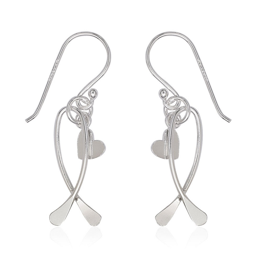 Sterling Silver Ribbon with Dangling Heart Earrings