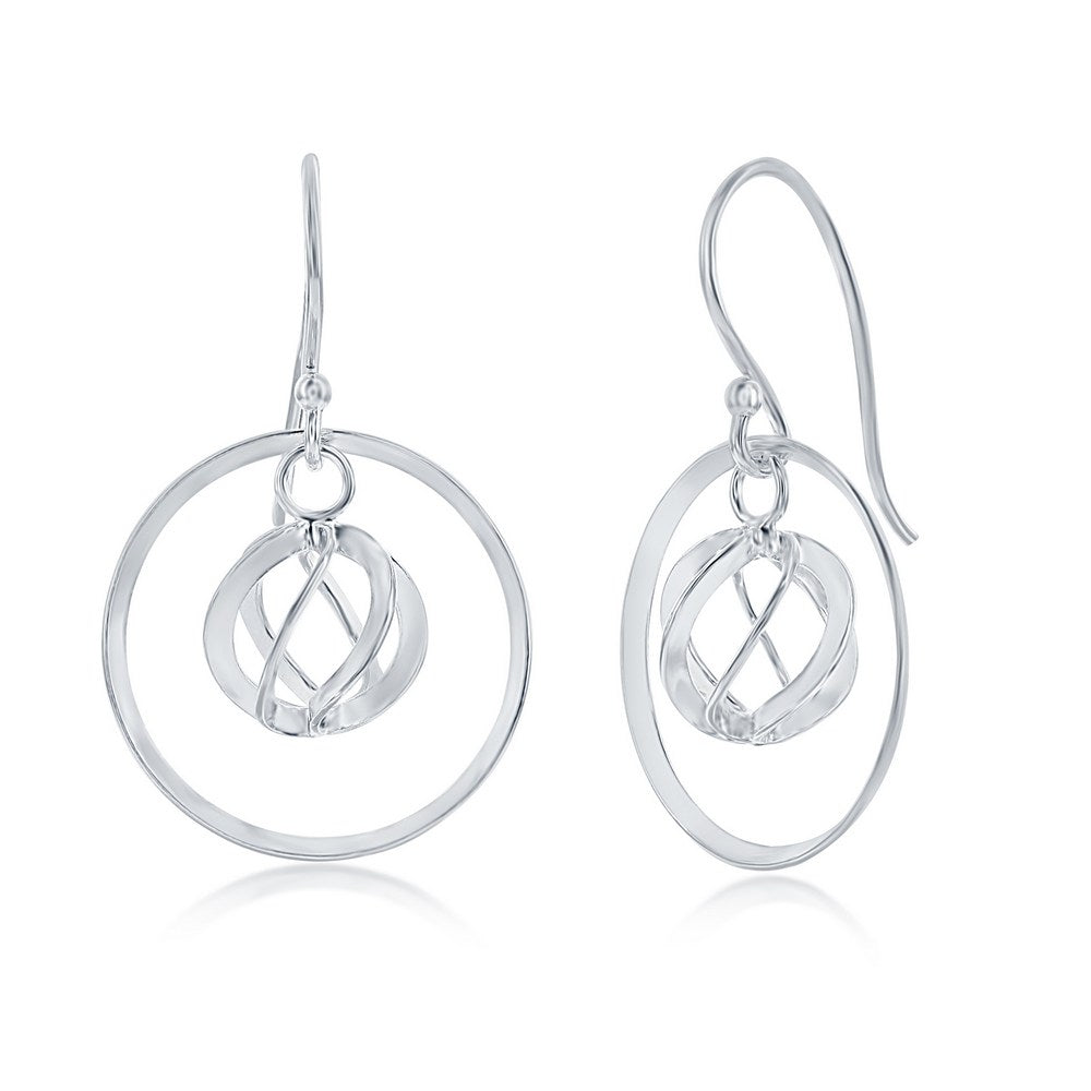 Sterling Silver Open Circle with Dangling Open Ball Earrings