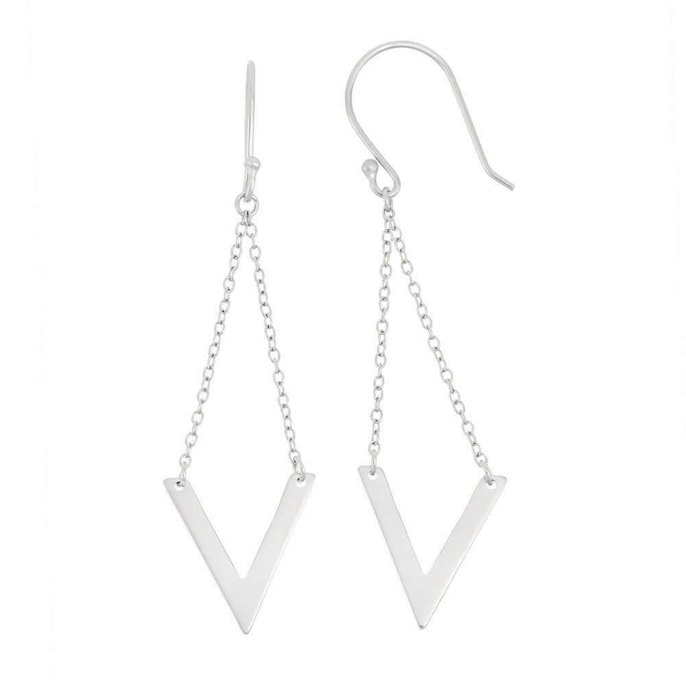 Sterling Silver Double Chain with Dangling V Hook Earrings