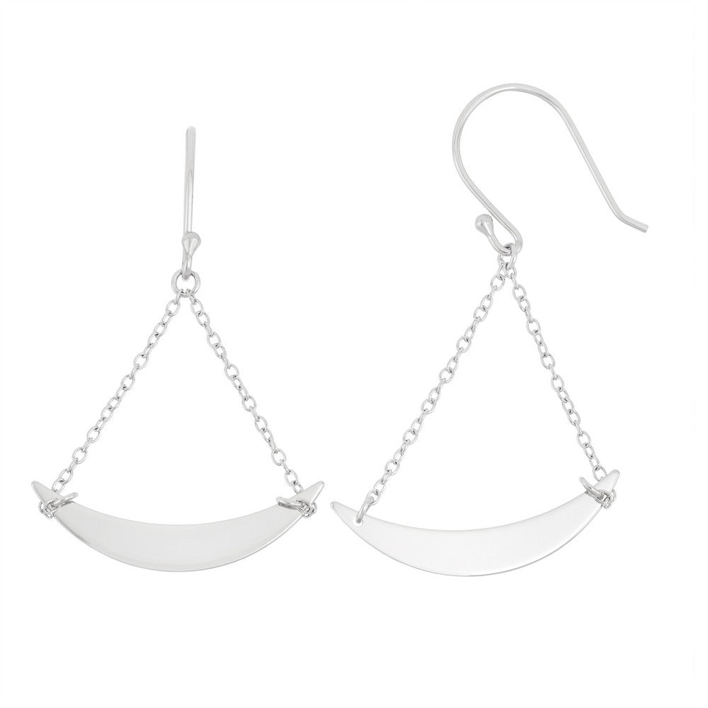 Sterling Silver Double Chain with Dangling Crescent Hook Earrings