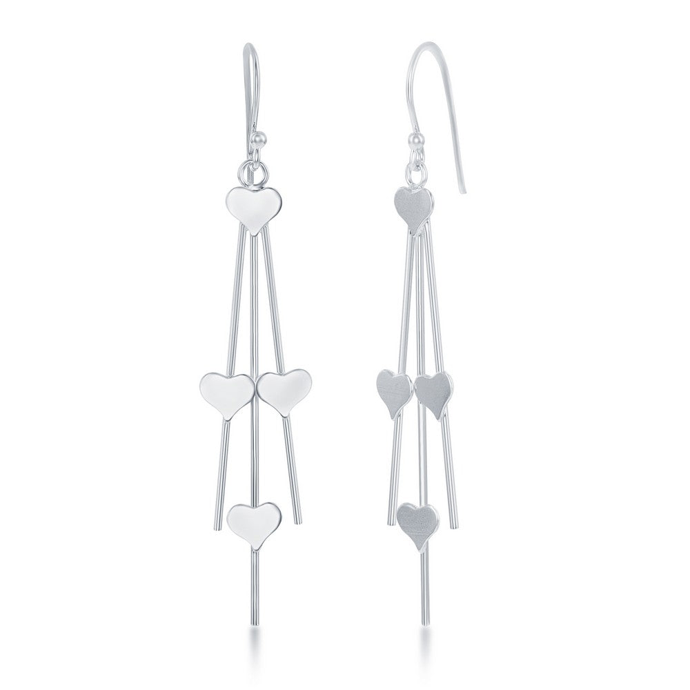 Sterling silver Triple Wire Heart Dangling Earrings