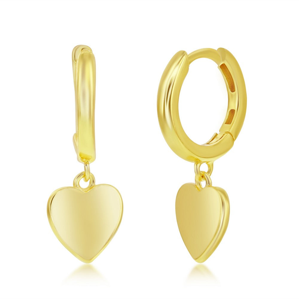 Sterling Silver Heart Charm Huggie Hoop Earrings - Gold Plated