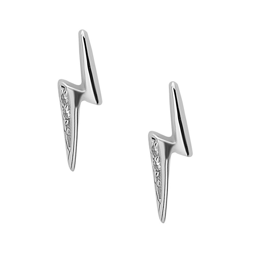 Sterling Silver Small Lightning Bolt with CZ Earrings