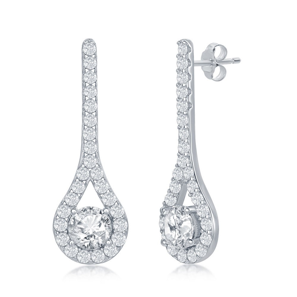 Sterling Silver Long Pearshaped CZ Earrings