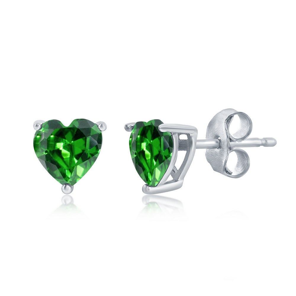 Sterling Silver 6MM Emerald "May" Heart Perciosa Crystal Earrings