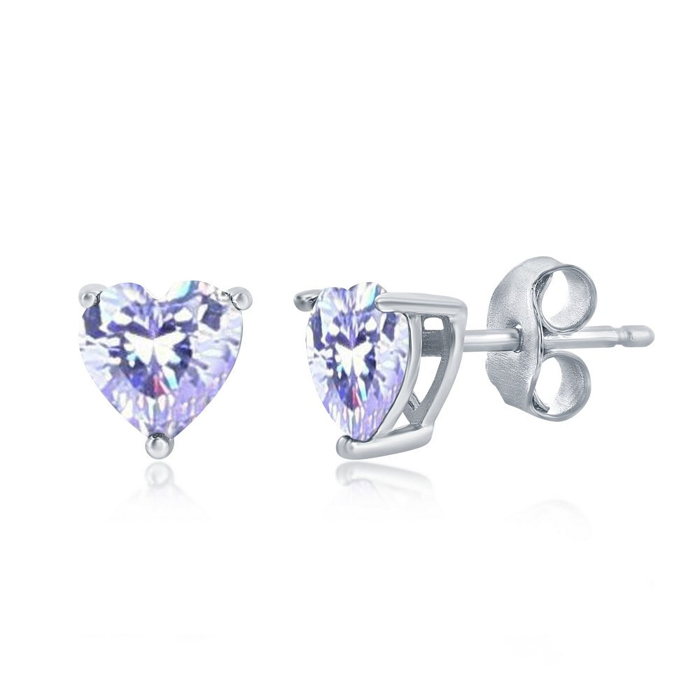 Sterling Silver 6MM Light Amethyst "June" Heart Perciosa Crystal Earrings