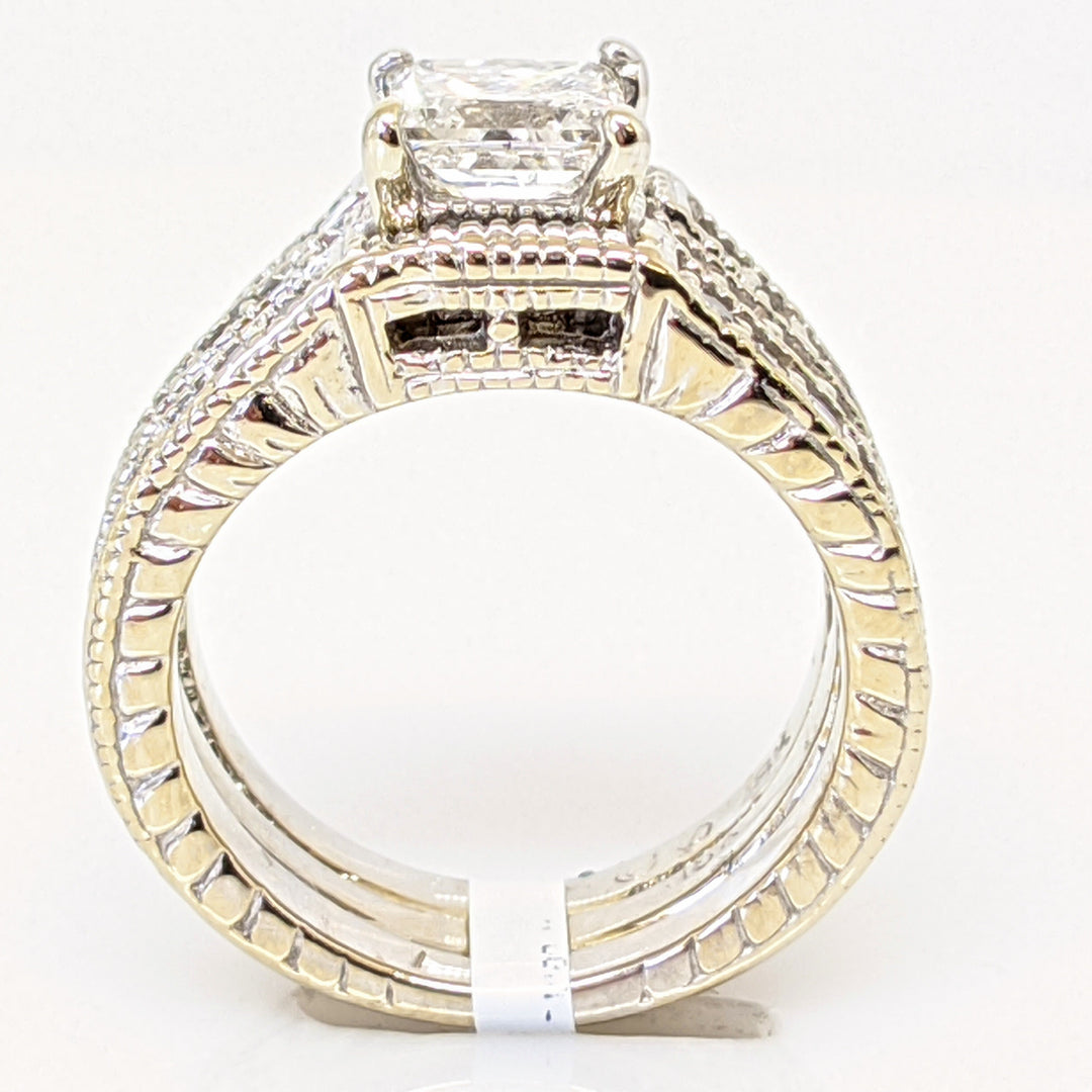 18K WHITE 1.55 CARAT TOTAL WEIGHT I1 F PRINCESS CUT DIAMOND WITH (24) ROUND ESTATE RING 10.3 GRAMS