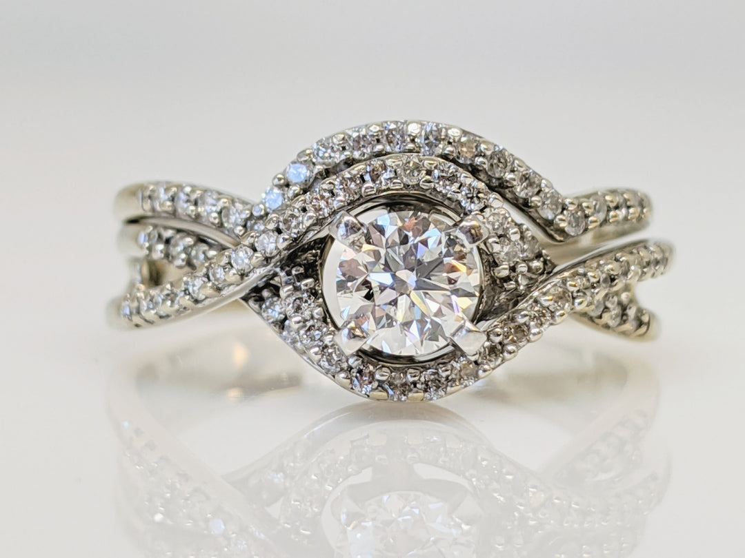 14K WHITE .95 CARAT TOTAL WEIGHT SI1 G DIAMOND ROUND (70) ESTATE RING 3.9 GRAMS