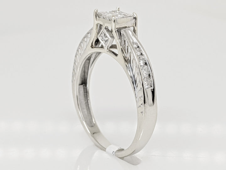 18K WHITE .48 CARAT TOTAL WEIGHT I1 G-H DIAMOND PRINCESS CUT (9) ROUND (10) ESTATE RING 2.8G