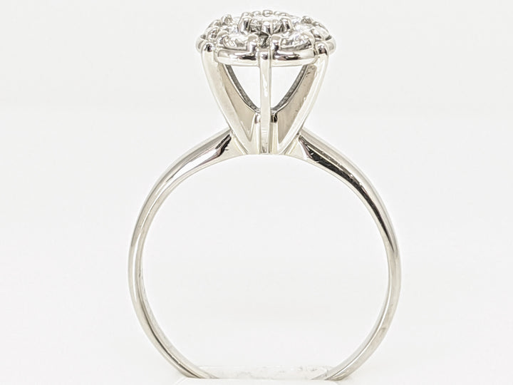 14K WHITE .49 CARAT TOTAL WEIGHT SI2 G DIAMOND ROUND (7) FLOWER CLUSTER ESTATE RING 2.7 GRAMS