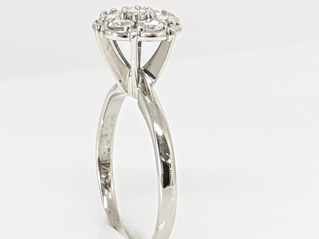 14K WHITE .49 CARAT TOTAL WEIGHT SI2 G DIAMOND ROUND (7) FLOWER CLUSTER ESTATE RING 2.7 GRAMS